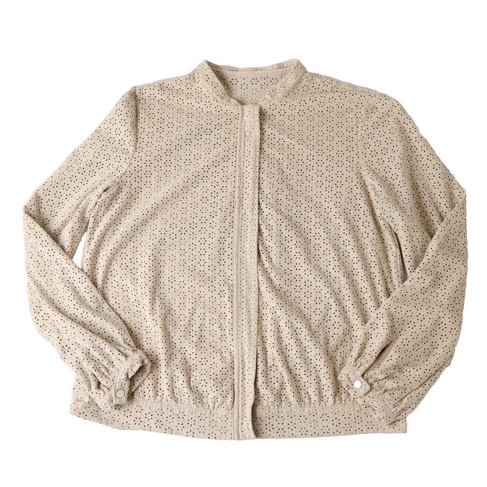 Zara Womens Sz M Beige Faux Suede Eyelet Bomber Jacket Full Zip Lightweight